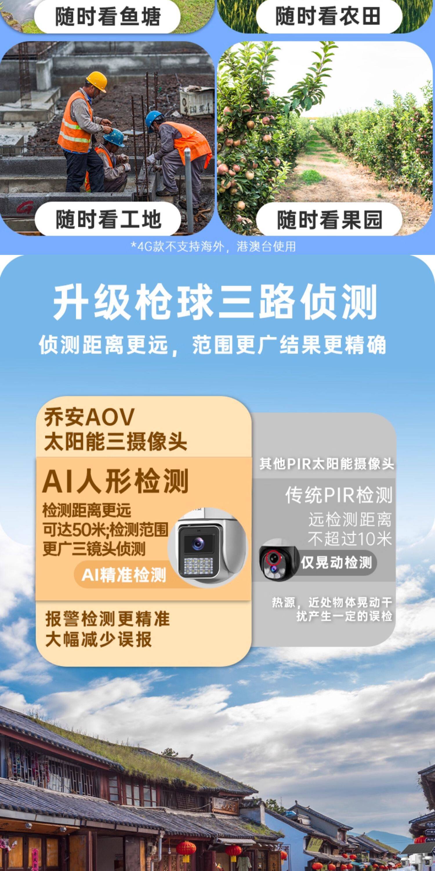Solar Powered Surveillance Camera 360 Degree No Blind Spots Mobile Remote Outdoor HD Night Vision 4G Wireless No Power No Network