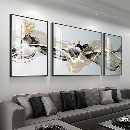 Living room decoration painting, modern simple and elegant sofa background wall painting, bedroom light luxury streamer elk triple crystal porcelain painting