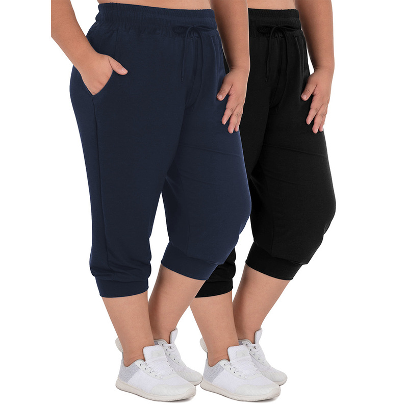 Cross-Border Leg-Tie Three-Point Large Size Sports Casual Pants for Women 100kg European Size High Elastic American Loose Casual Jogging Pants