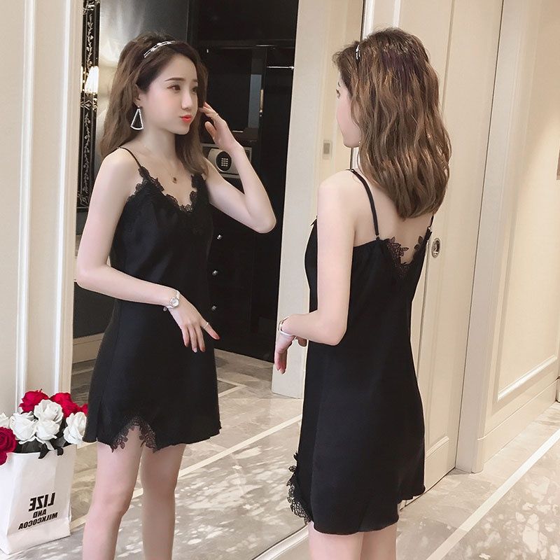 Thin Lace Cute Nightdress Sexy Pajamas Sling Sexy Pajamas Women's Summer Hot Short Skirt Ice Silk Little Man Home Clothes