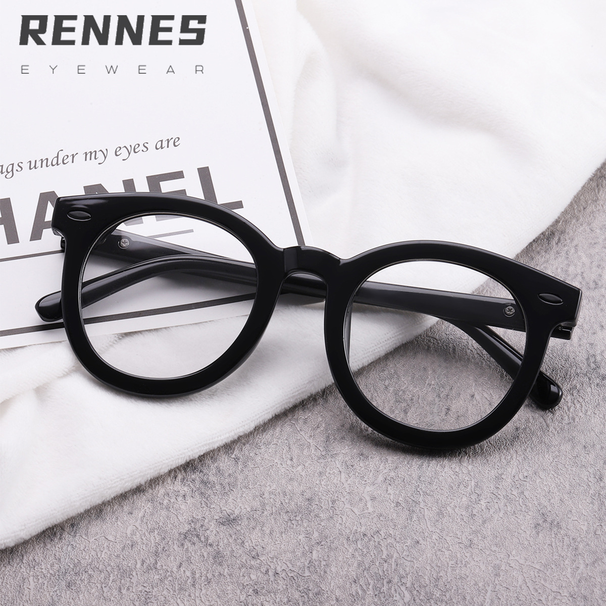 Xiaofugui mismo estilo marco negro gafas de luz anti-azul flecha gafas lisas Red gran marco redondo marco liso reparación de la cara gafas marco