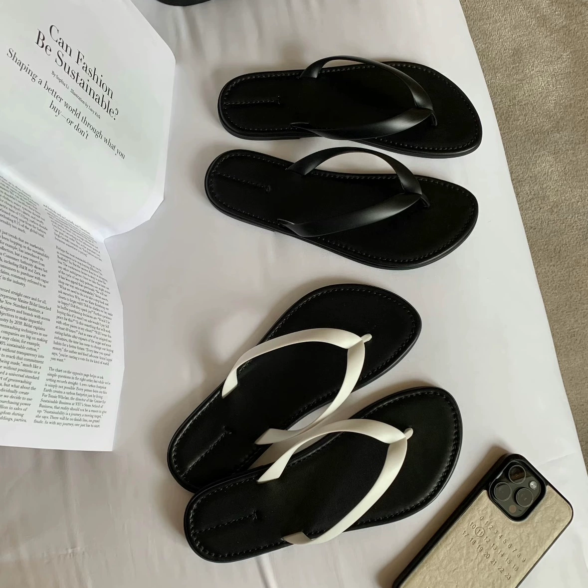 Universal beach flip flops, slippers, genuine leather, soft sole