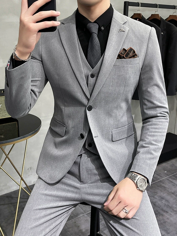 Костюм, комплект, (международная торговля), 3 предмета, корейский стиль, slim fit