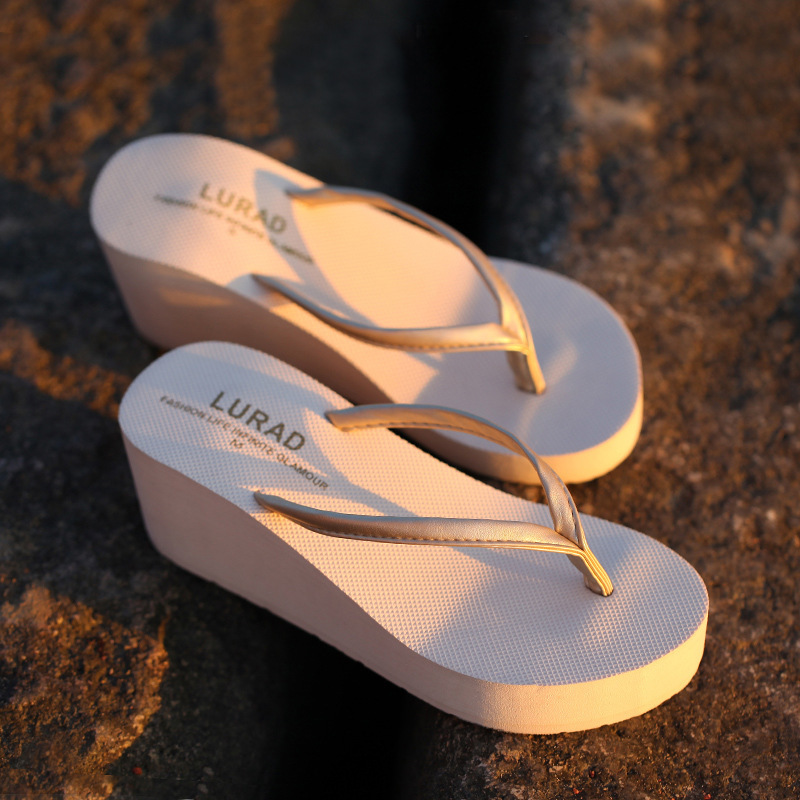 Luladi Korean Style Women's High Heel Flip Flops Summer Outdoor Thick Bottom Non-Slip Beach Clip Wedge Sandals Fashionable