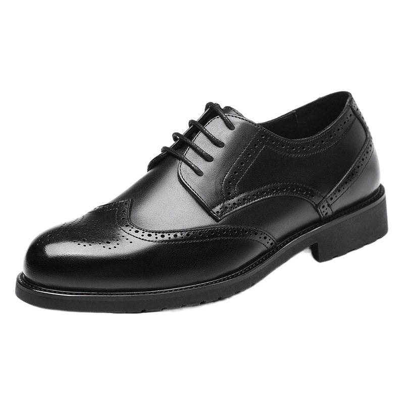 Primera capa de piel de vaca zapatos de cuero de los hombres de cuero genuino negocio casual zapatos de cuero de fondo suave estilo británico brogue tallado ropa de trabajo zapatos de los hombres image 1