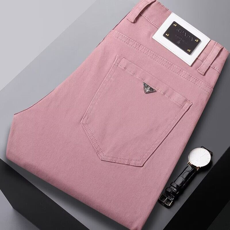 Hong Kong Summer New Lotus Root and Pink Jeans Men's Trendy Brand Embroidered Korean Fashionable High-end Light Luxury Slim-fit Leggings Hong Kong Summer New Lotus Root and Pink Jeans Men's Trendy Brand Embroidered Korean Fashionable High-end Light Luxury Slim-fit Leggings