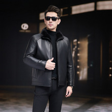 海宁真皮皮衣男水貂内胆中老年款绵羊皮海宁新款貂皮大衣加厚翻领