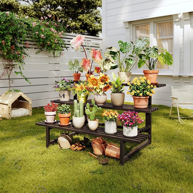 Estante de flores de acero inoxidable patio exterior balcón hierro forjado escaleras multicapa estante de maceta sala de estar piso estante de flores