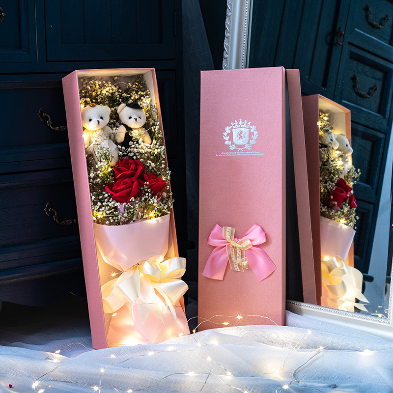 특별 제안 커플 곰 스타일 48cm 선물 상자 - 꽃다발 + 선물 상자 + LED 조명