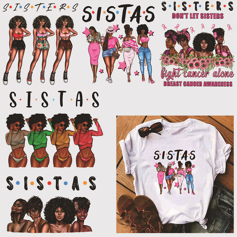 跨境欧美黑人女孩热转印烫画 服装logo印花图案熨烫贴 服装烫画贴