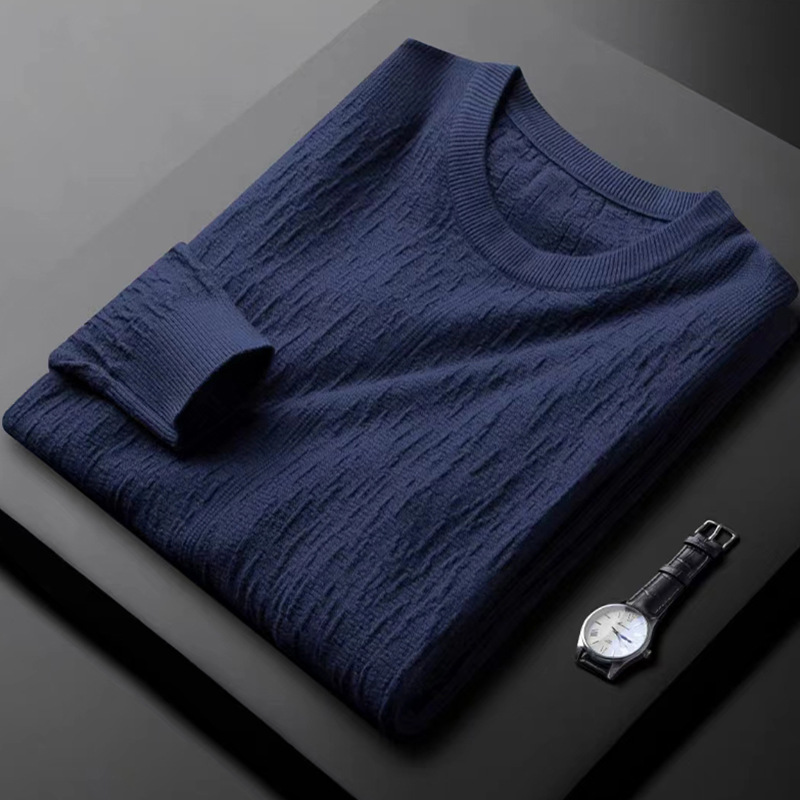 Men's Clothing Light Luxury Round Neck Sweater Men's Autumn And Winter New Light Business Slim High End Jacquard Bottoming Sweater Men's Wholesale_voghion.com