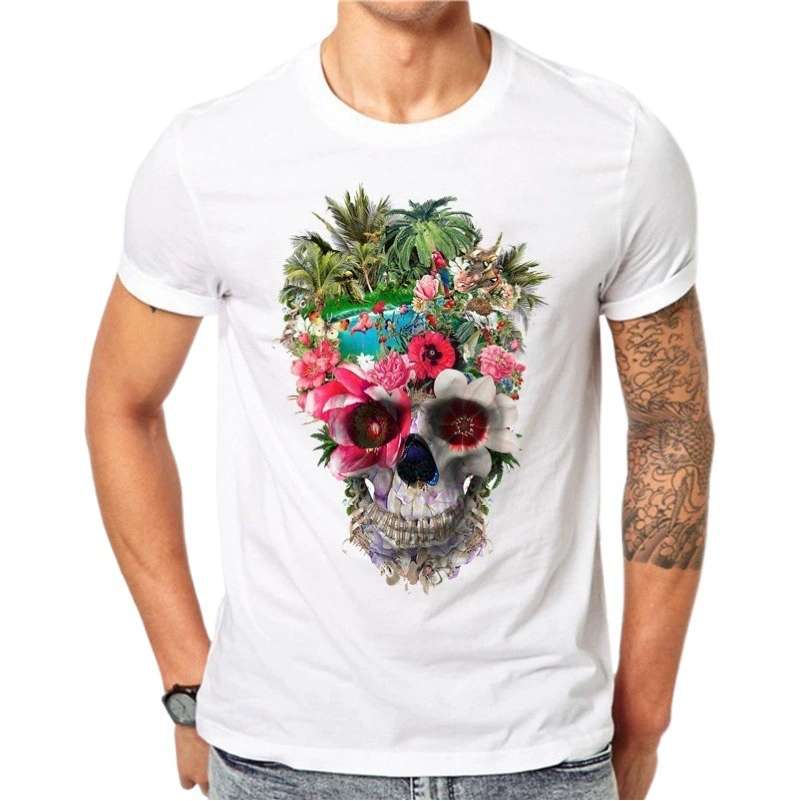 Европейский и американский модный дизайн с рисунком черепа, Мужская футболка, Мужской Топ