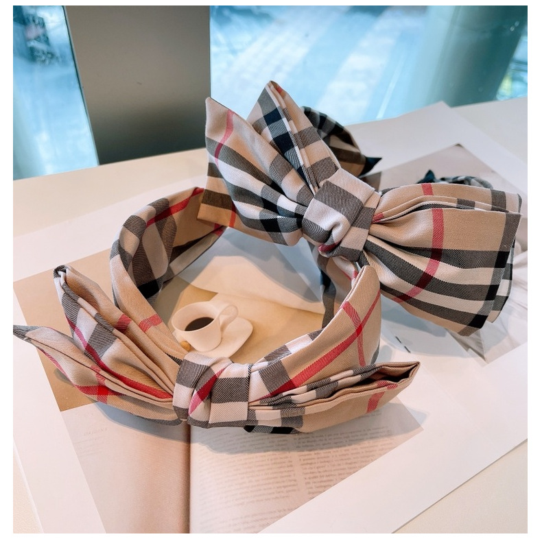 120g Weight Headwear Classification Festival Occasion Bow Knot Pattern Women'S Gender Retro Style Retro Lattice Double-layer Bow Twisted Headband 16