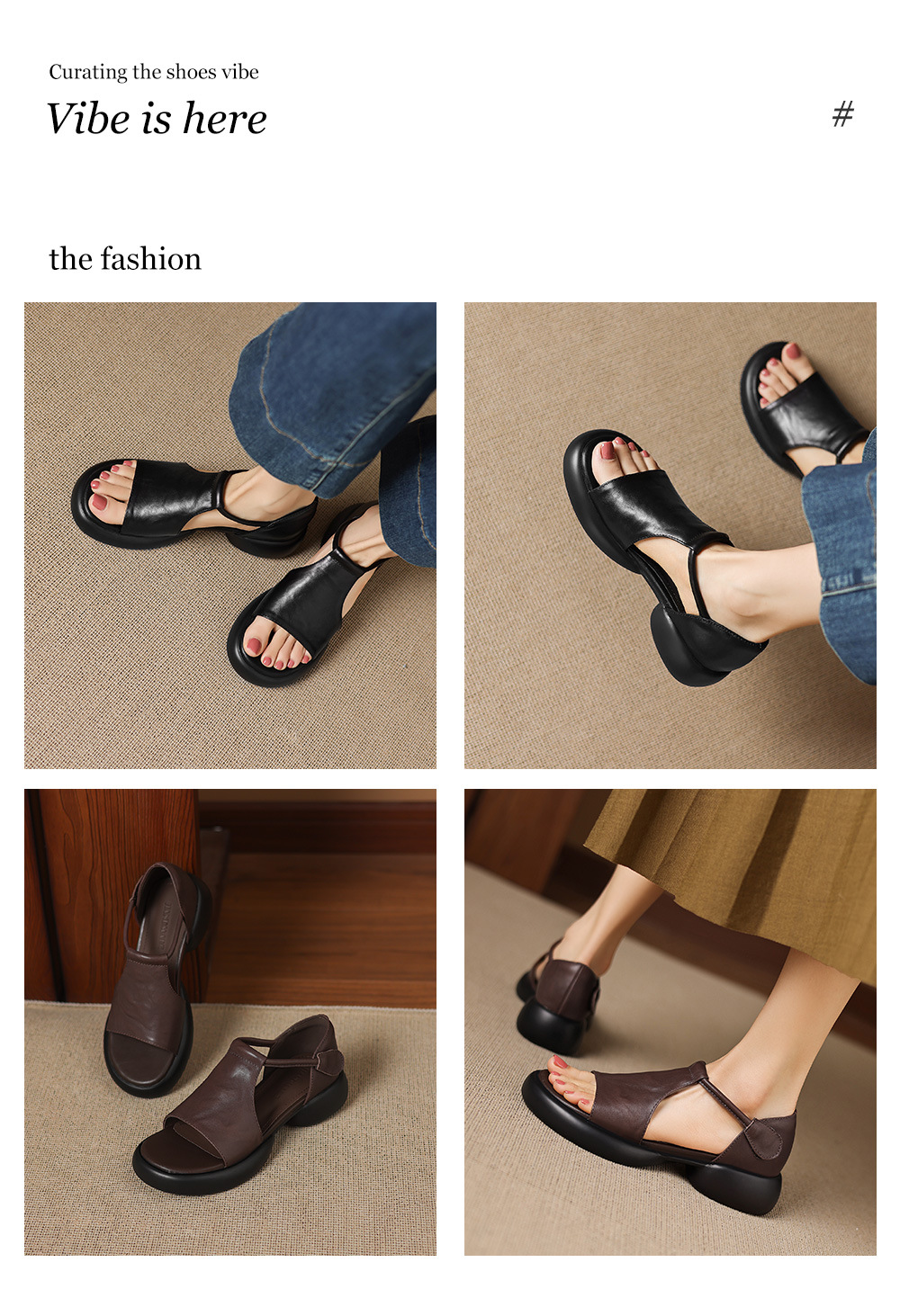 Sandal nữ quai chữ T đế dày, dán Magic Stig, form rộng thoải mái — màu nâu chi tiết 1