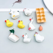 混10个彩色树脂卡通可爱立体小黄鸭吊坠挂件diy手链项链饰品配件
