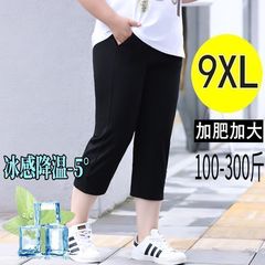 太った女性のためのプラスサイズのクロップドパンツ 150kg 夏の新しいスタイル中年ハイウエストママパンツ速乾性アウターウェア痩身