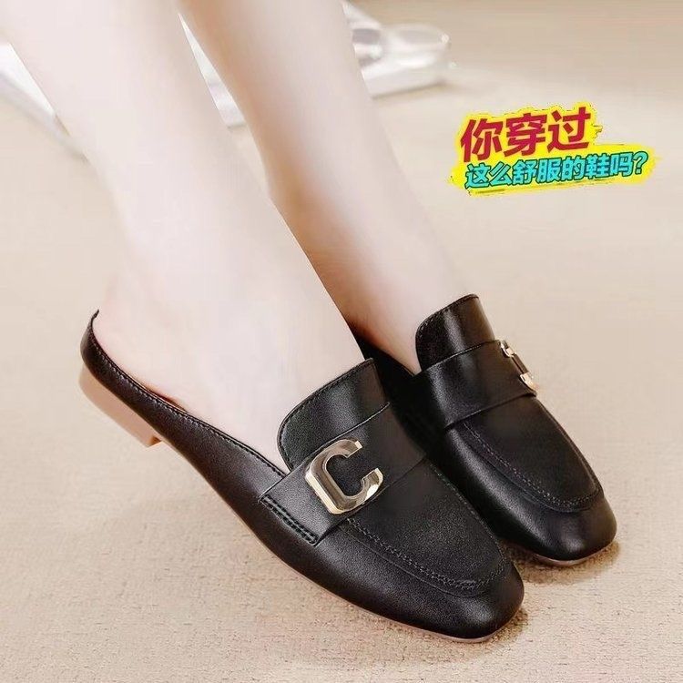 Zapatillas muller de cuero suave 2026 nuevas zapatillas de verano de zapatillas de estilo perezoso con sola plana