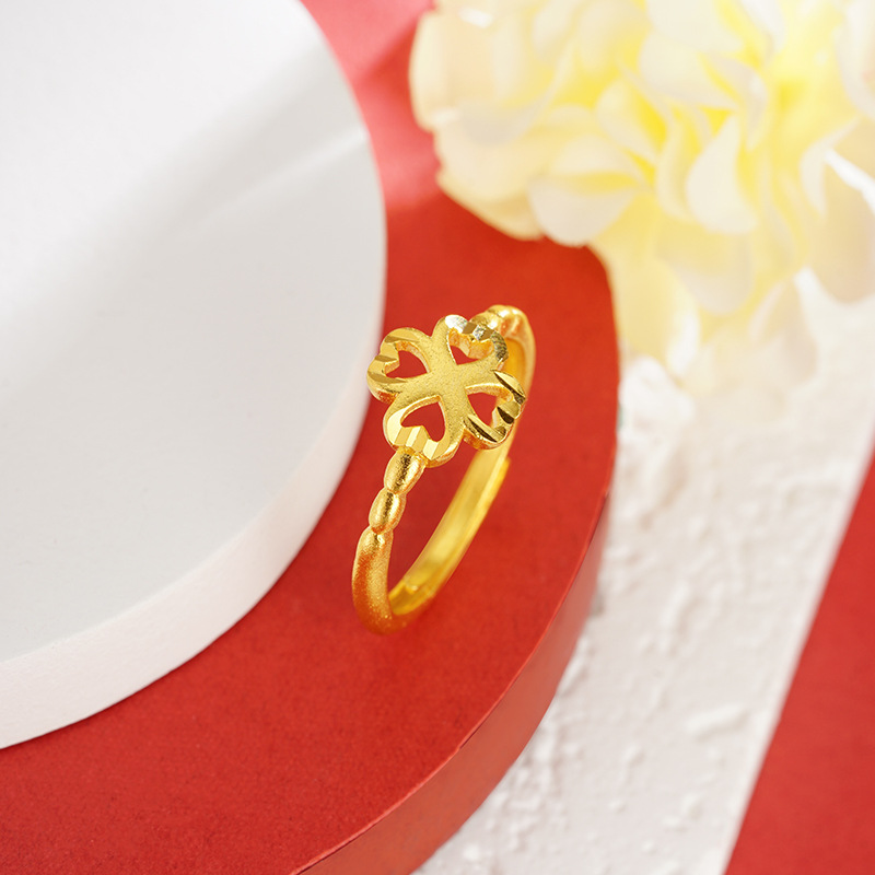 Anillo de oro de la arena de las mujeres de largo tiempo no se desvanece diseño de nicho nudo chino elegante simple moda anillo de las mujeres de imitación de joyería de oro