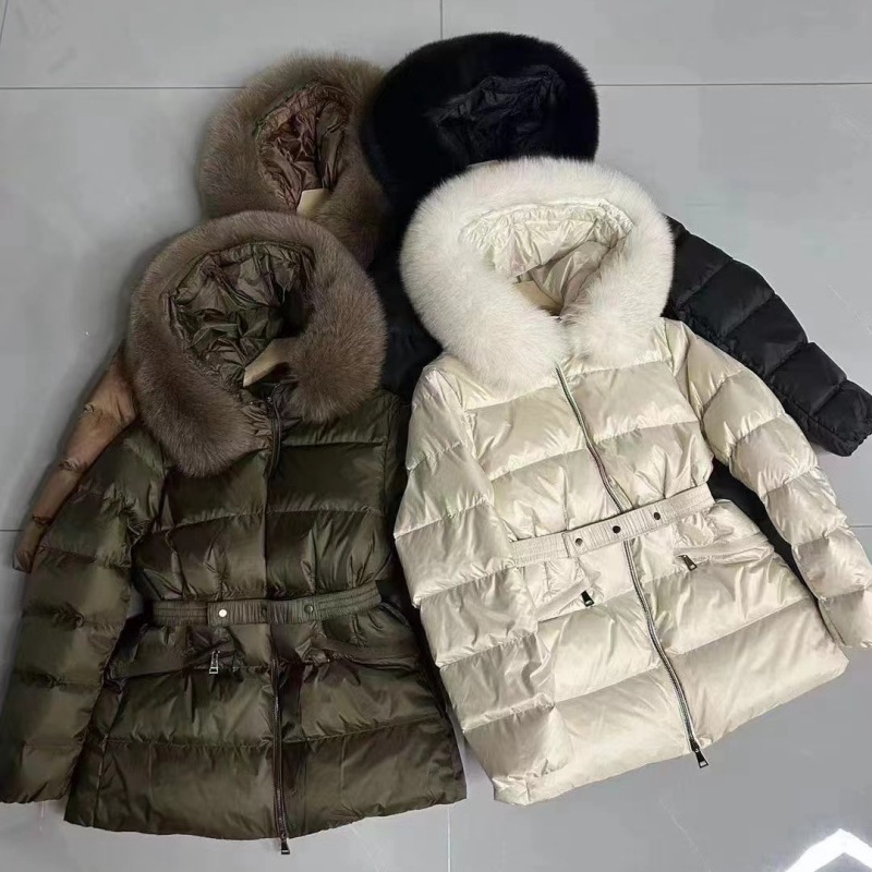 Autumn Winter New European Style Waist Slimming 90 White Duck Fox Fur Collar Down Jacket Women Short Trendy Coat_voghion.com