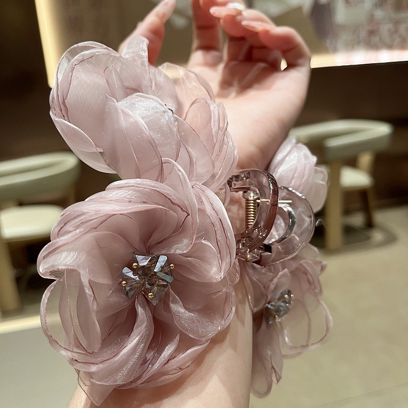 スーパーフェアリーフレンチロマンチックニッチホリデークリップ花びらヘアピン立体メッシュ大輪ヘアアクセサリーヘアピン女性用|undefined
