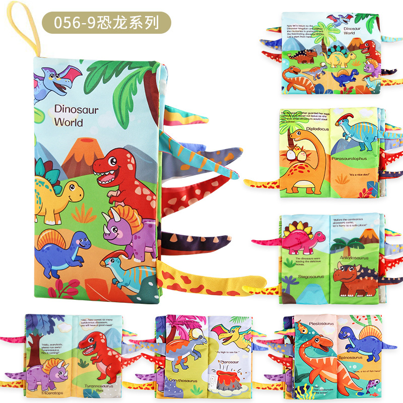 Educación infantil libro de tela tridimensional de cola no desgarrado con papel de resonancia BB juguetes de dinosaurios animales del bosque libro de tela bebé image 11