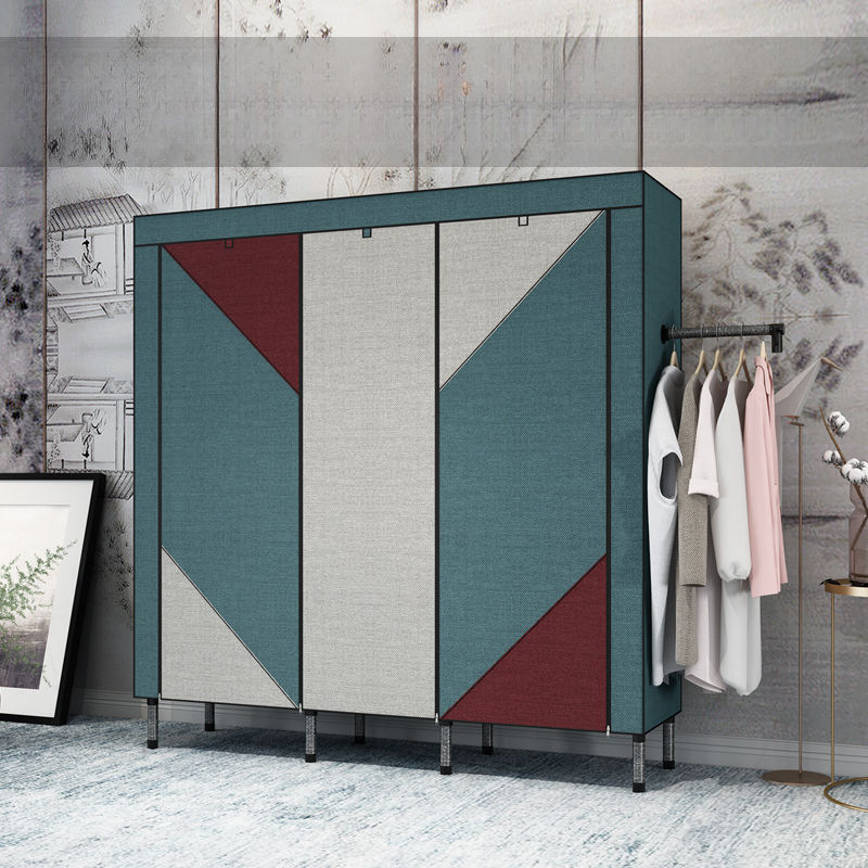 Cloth Wardrobe with Thickened and Reinforced Steel Pipes, Simple Wooden Assembly Wardrobe Storage Rack, Non-Woven Fabric Wardrobe