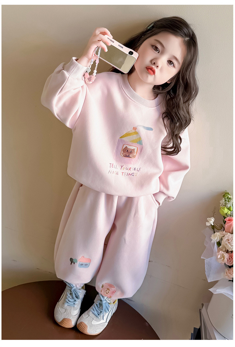 Girls Cartoon Printing Set 2025 Autumn New Children's Korean Version Sweater Sweatpants Long-sleeved Knitted Two-piece Set Trendy_voghion.com