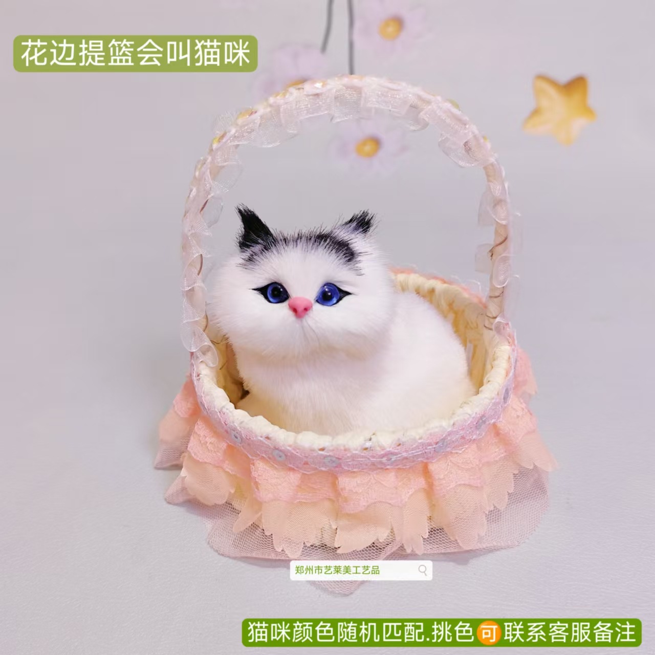 샴페인 스팽글 레이스 바구니 고양이는 짖을 수 있습니다