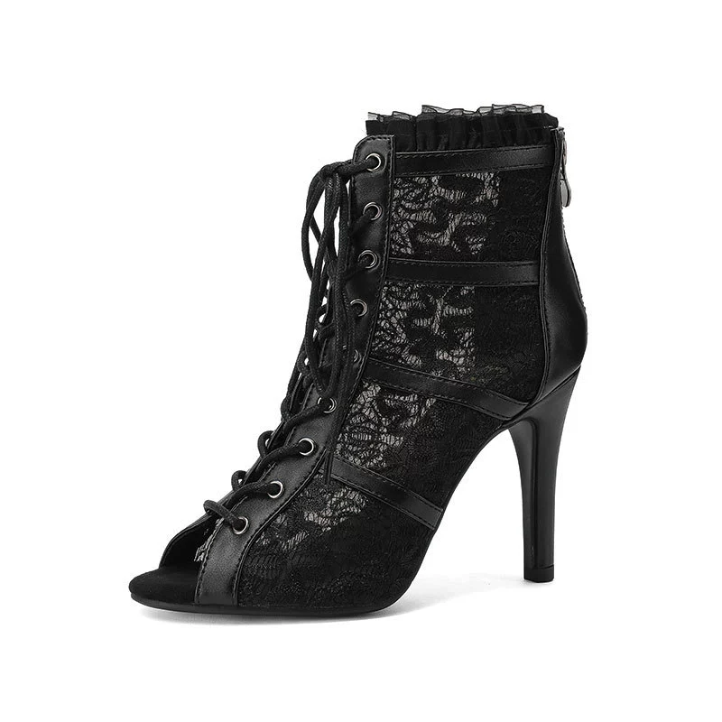 Черный сексуальный джаз специальные танцевальные туфли на шнуровке туфли на высоком каблуке танцевальные туфли на мягкой подошве короткие сапоги heels женщины