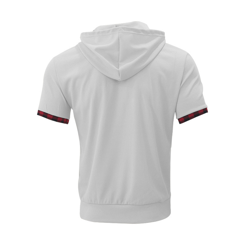 Men's hoodie men's casual short sleeved t-shirt top color matching sleeves_vogarts.com