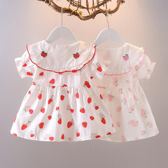 Girls' Dresses with Cute Strawberry Cartoon Prints, Trendy Korean Style, Versatile for Baby Princesses, Age 1-3 Years