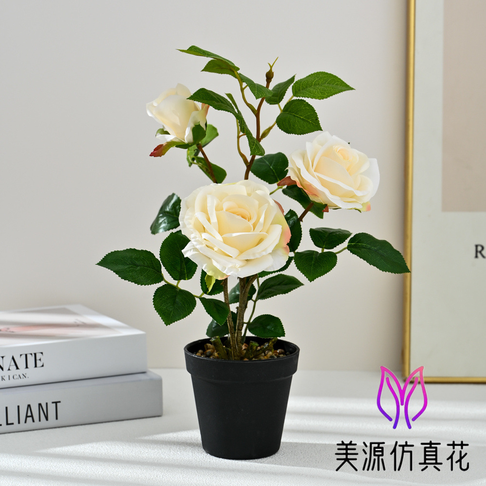 Selección estricta de flores falsas de tres cabezas de rosas pequeñas decoraciones para el hogar bonsai decoración floral simulación maceta simulación