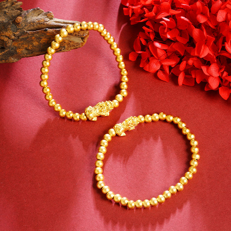 Fábrica directa de oro de arena de arroz de cuentas de pulsera de estilo chino herencia de la antigua ley de la marea nacional auspiciosa joyería de cobre chapado en oro al por mayor