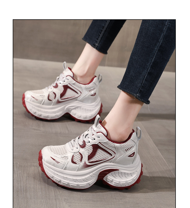 Giày thể thao nữ đế dày tăng chiều cao, phong cách dad sneaker, lưới thoáng khí — xanh lam chi tiết 11