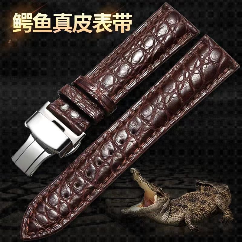 Unisex Watch Strap with Butterfly Buckle, Wear-Resistant, Waterproof, Soft First-Layer Leather, Crocodile Pattern Strap, Sports Style Genuine Leather Unisex Watch Strap with Butterfly Buckle, Wear-Resistant, Waterproof, Soft First-Layer Leather, Crocodile Pattern Strap, Sports Style Genuine Leather