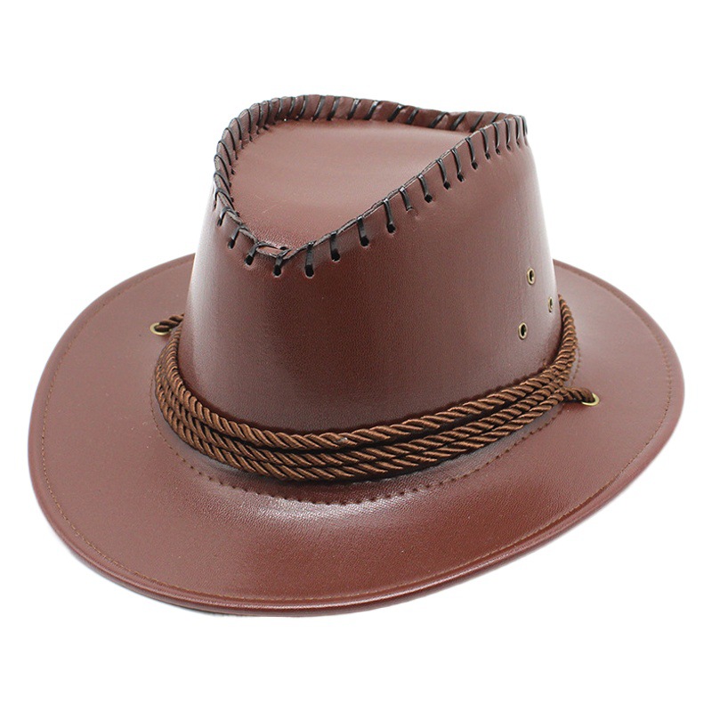 Sombrero vaquero occidental estilo étnico, imitación cuero brillante, actividades al aire libre