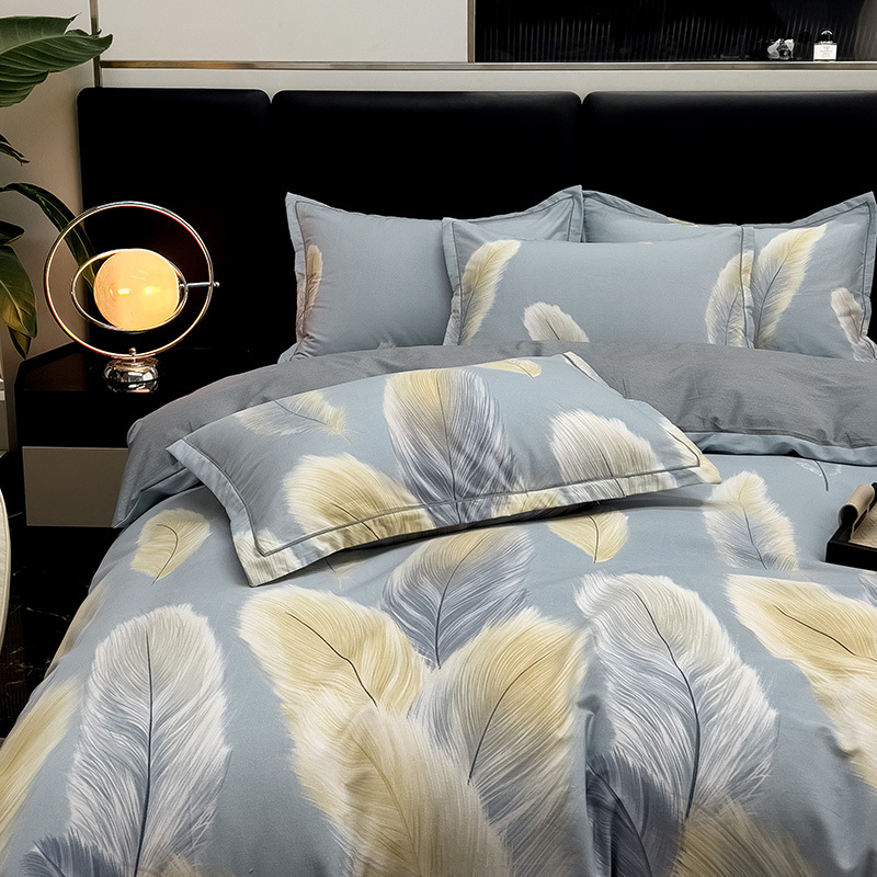 Sábanas de algodón para la piel, ropa de cama de cuatro estaciones, cubierta de edredón grueso de alta calidad, 100 algodón pulido, cuatro piezas