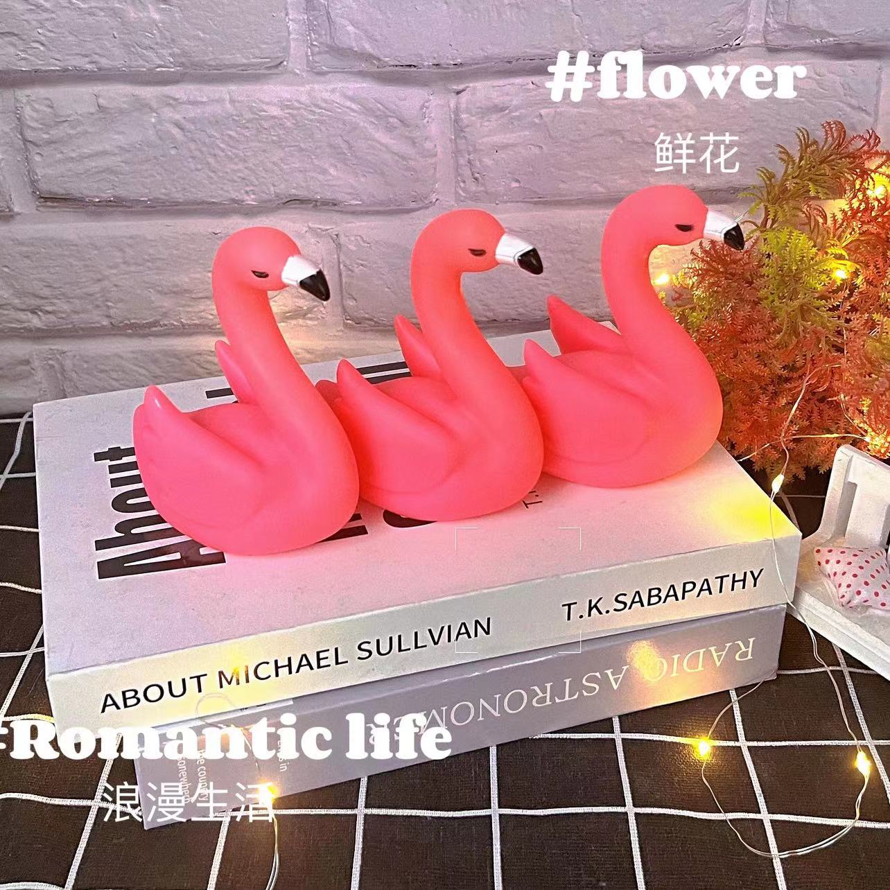 ins風迷你火烈鳥LED發光浪漫氛圍燈臥室床頭烘焙蛋糕裝飾小夜燈