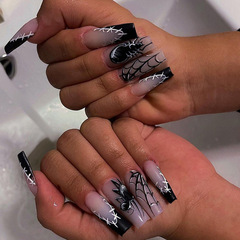 Dark-style long ballet-style black French gradient nail art—European and American designs, perfect for Halloween; wholesale artificial nails