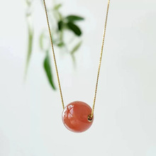 电镀真金女式文艺吊坠项链玛瑙小圆满圆珠颈链冰红路路通吊坠简约