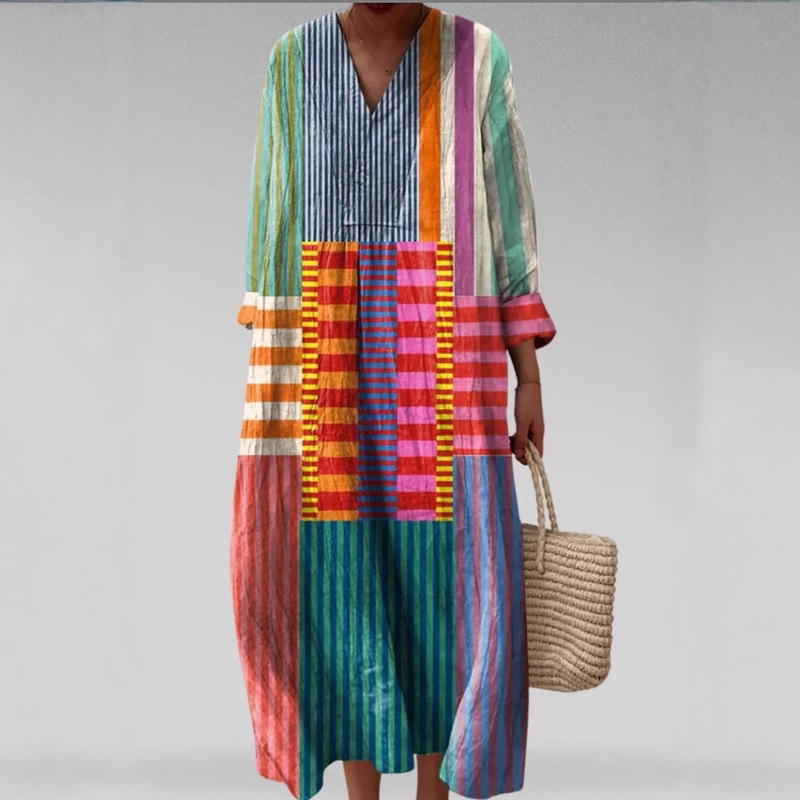 New Cross-Border Independent Amazon Long-Sleeve Shirt Dress for Women, Casual Floral 3D Printed Long Dress