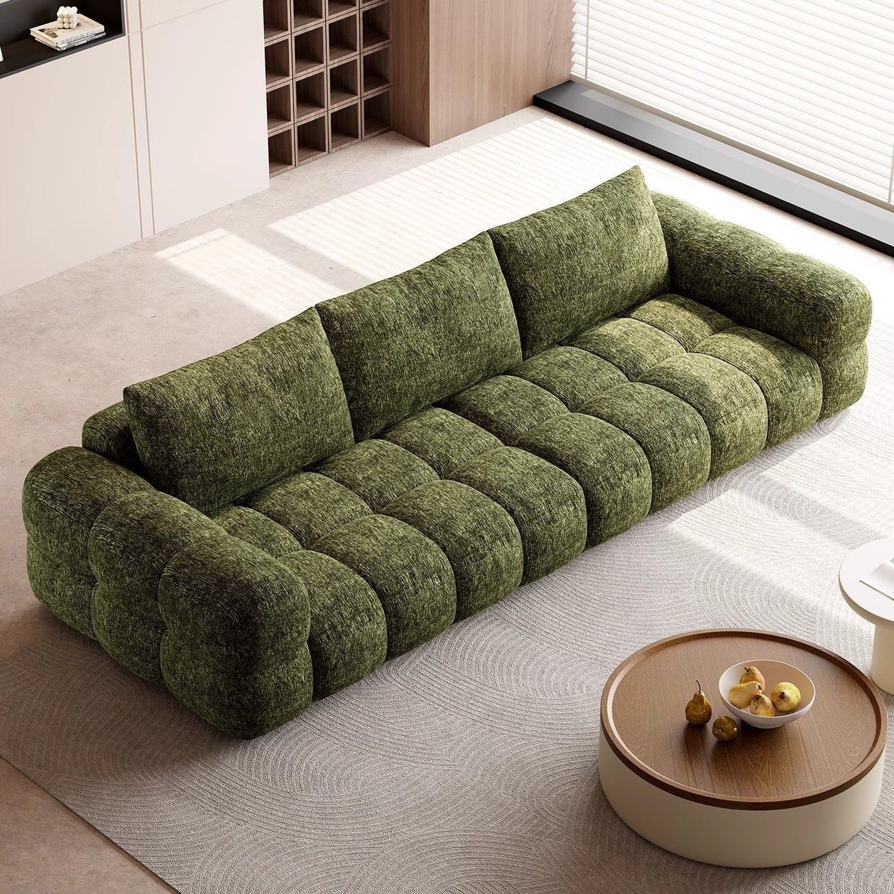 Nuevo moderno sofá de tela minimalista sala de estar casera crema nube puff línea recta sofá de tela de nieve