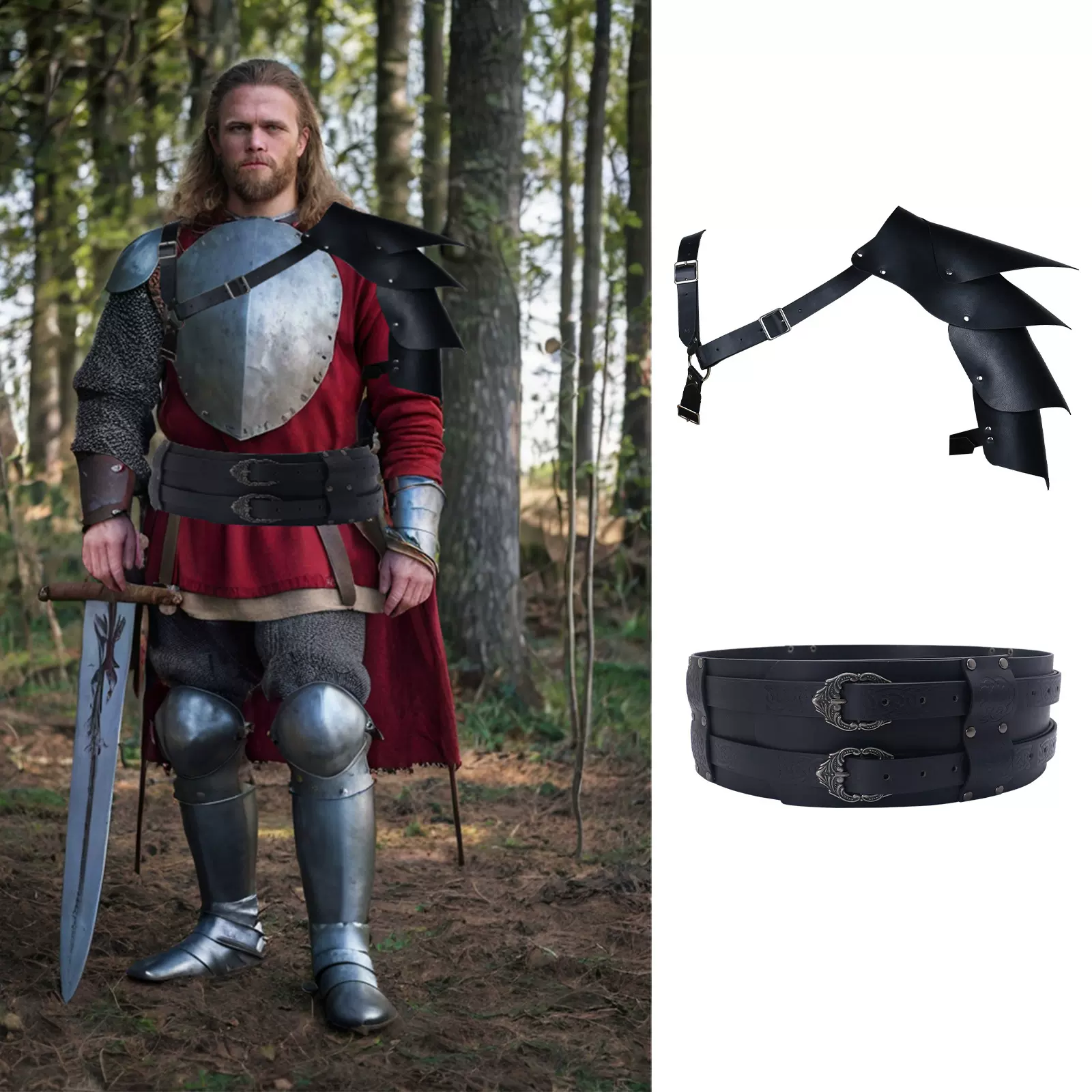 中世纪维京骑士宽腰带腰封单肩铠甲肩甲角COSPLAY服饰装扮配件