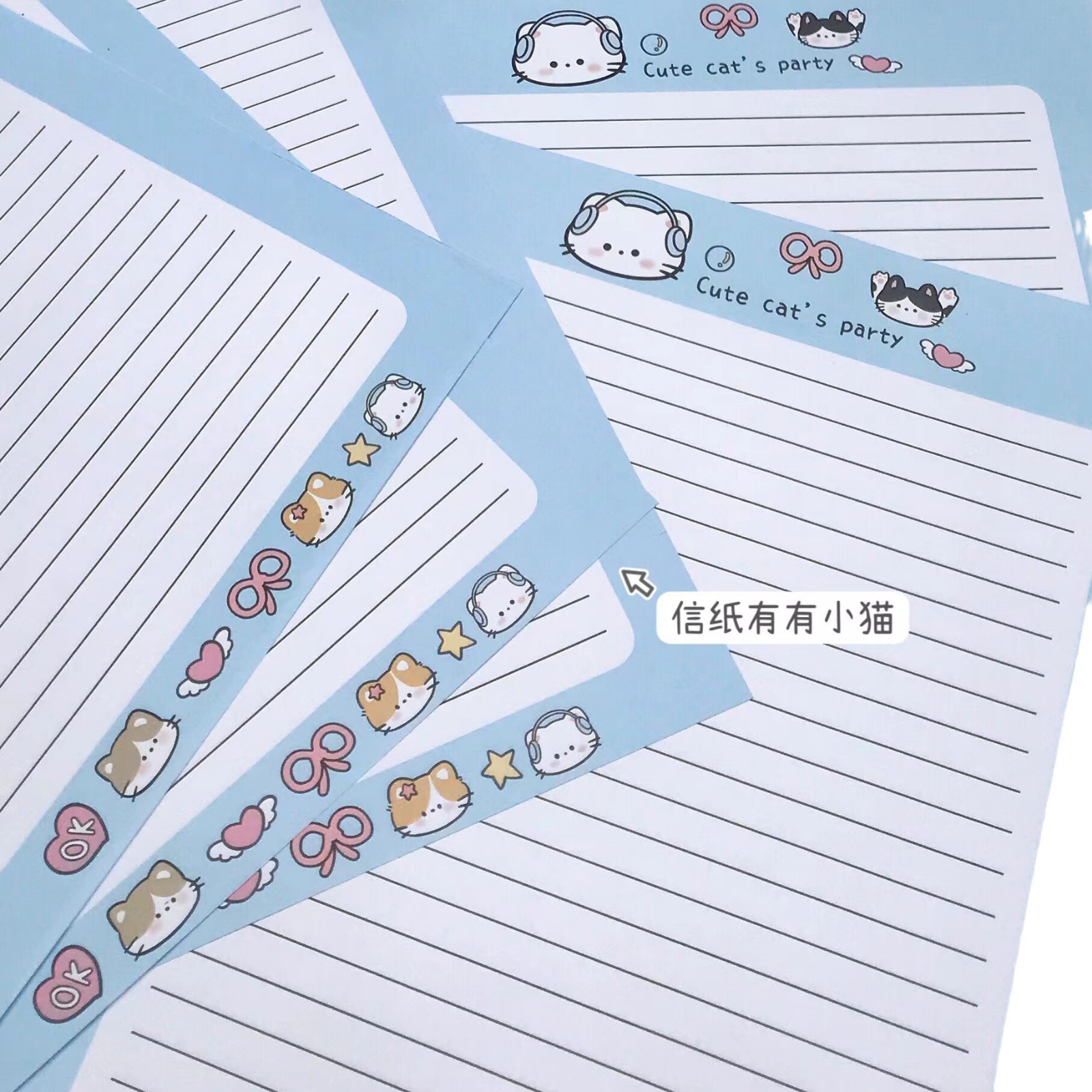 Gato fiesta sobre de papel ritual insins conjunto completo escritos a mano romántico creativo regalo de bendición premium ins viento