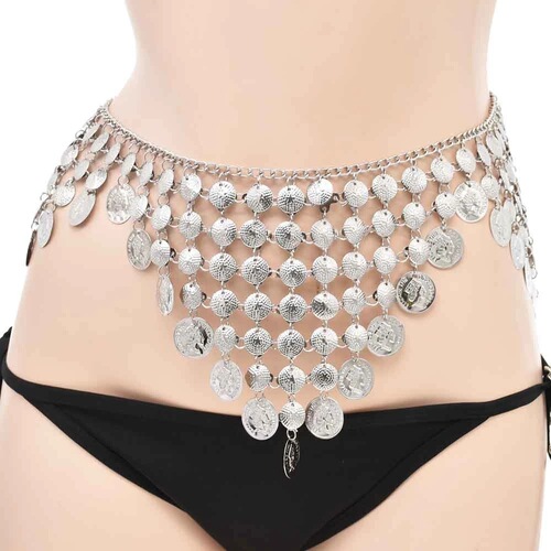 Cross-border new tassel waist ornaments irregular coin alloy sexy waist chain belly dance clothing accessories wholesale