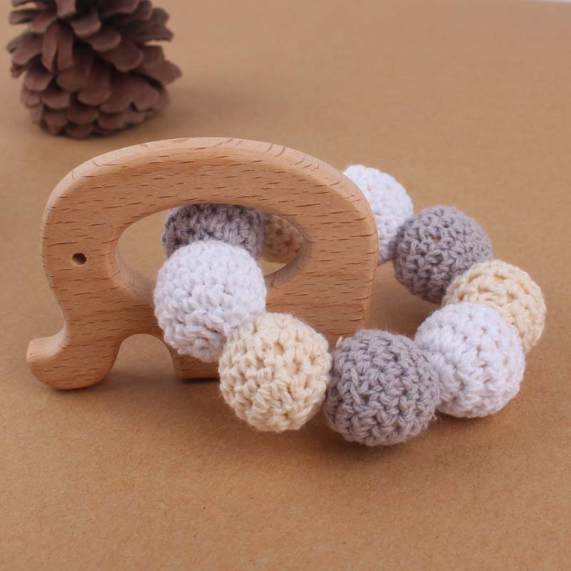Suministros para bebés Beech animal de dibujos animados pájaro mordedor DIY gran bola lana color pulsera teether juguete