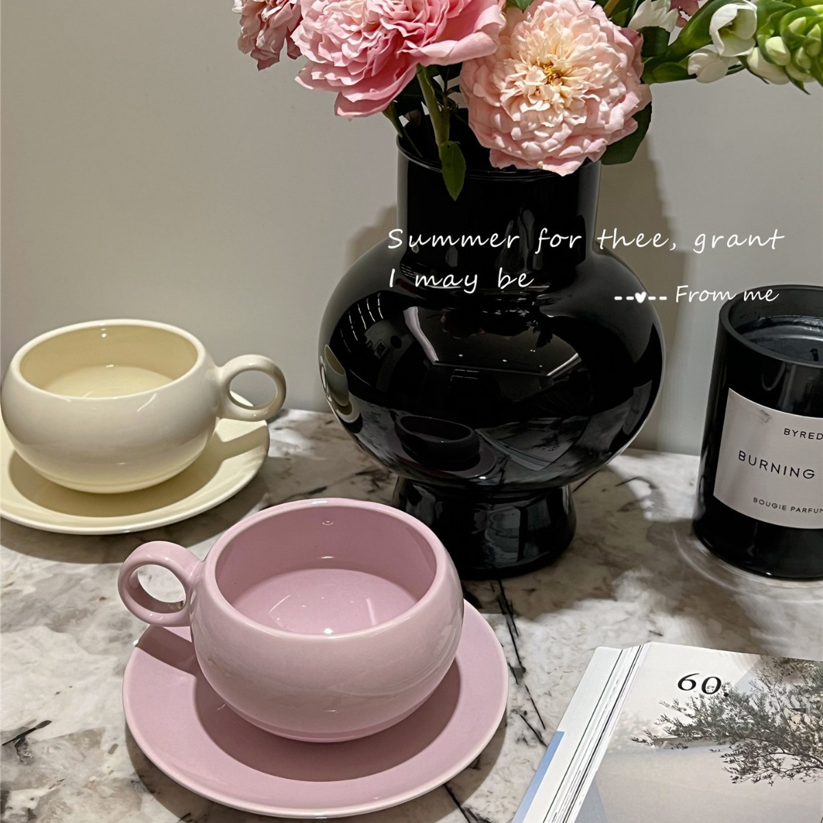 Pure Color Coffee Cup and Saucer Set Ceramic Afternoon Tea Cup and Saucer Combo Korean Cute Coffee Cups Dessert Plates Water Cups