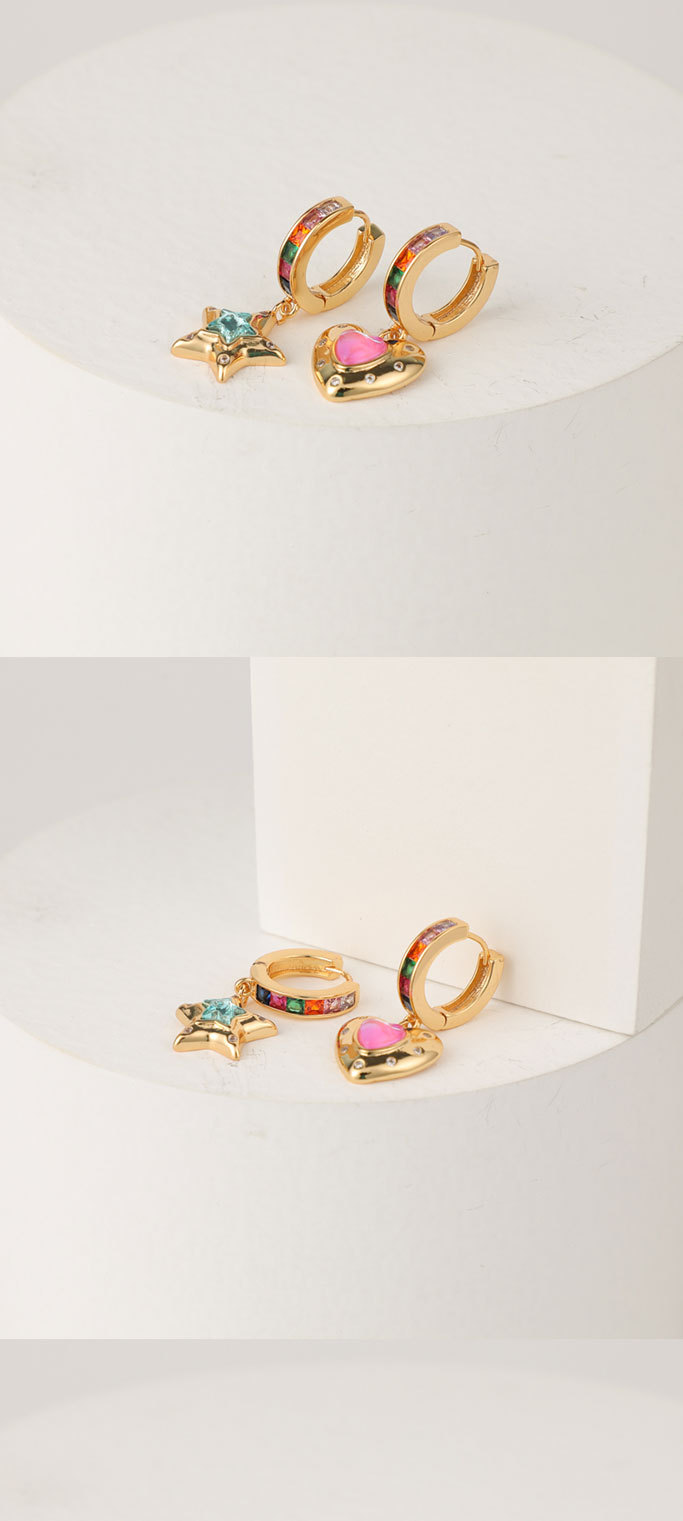 korean style heart star shape inlaid zircon asymmetry drop earrings wholesalepicture1
