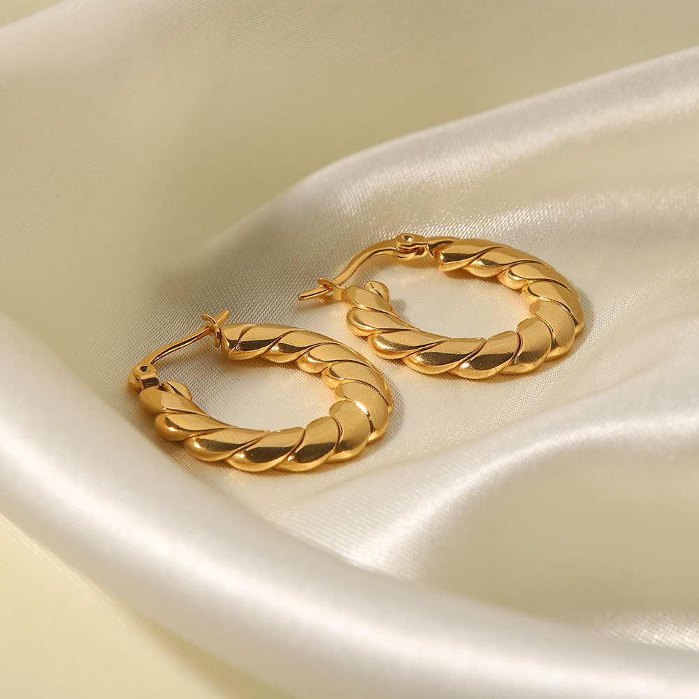 Retro Geometric Stainless Steel Gold Plated Earrings 1 Pair