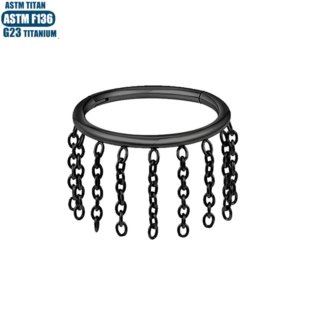 F136 Titanium Alloy Chain Nose Ring Diamond Septum Ring Tragus Tassel Earrings detail image 12